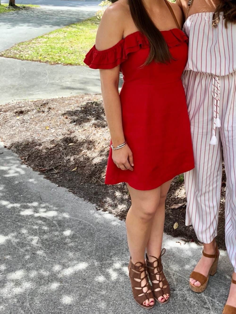 L'ATISTE Bright Red Off-Shoulder Mini Dress